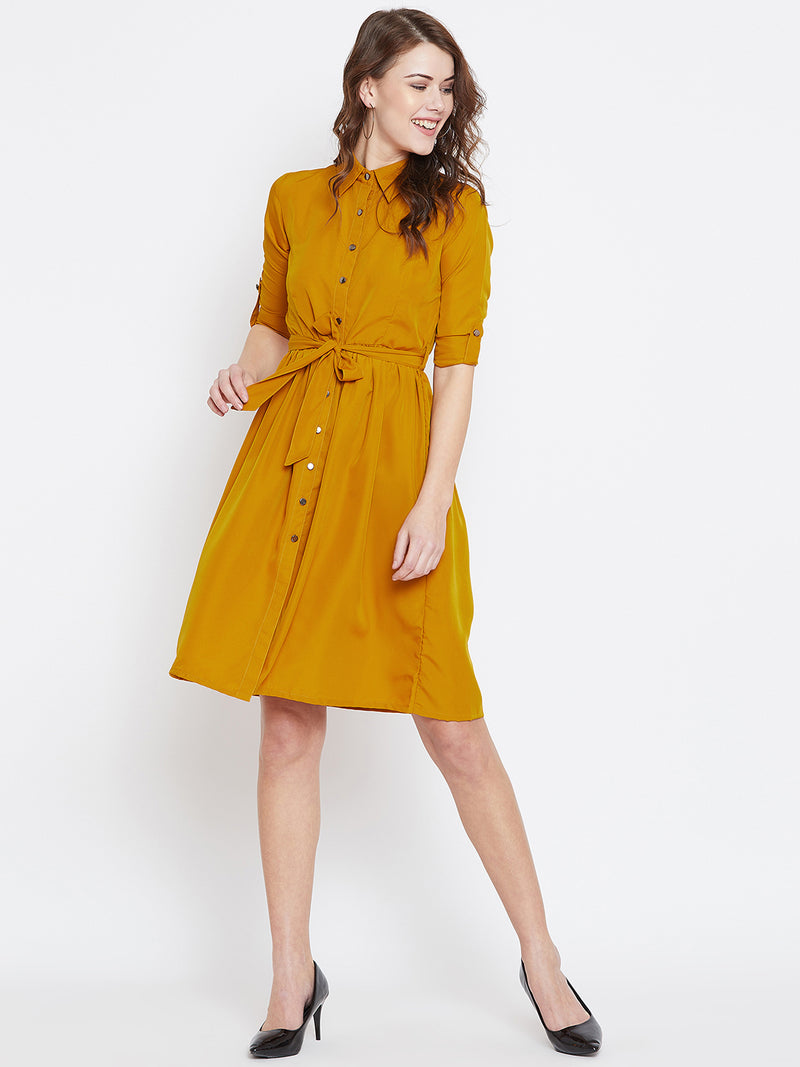 Mustard Yellow Solid Shirt Dress – Znx4ever